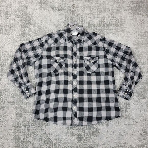Wrangler Pearl Snap Shirt Womens XL Black Plaid Long Sleeve Button Up Flannel - Picture 1 of 11